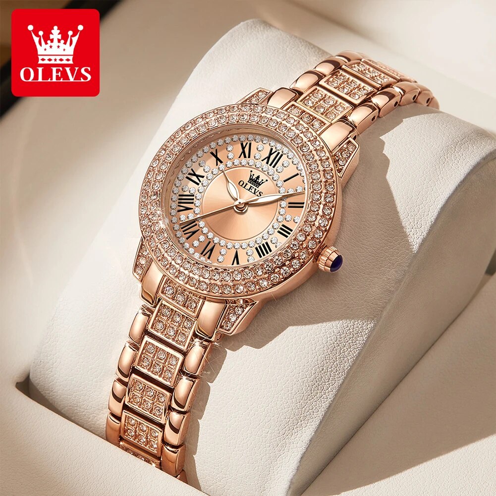 Jewelry Watches Gold - OLEVS 9943, luxuriöse Original-Quarzuhr mit Diamanten