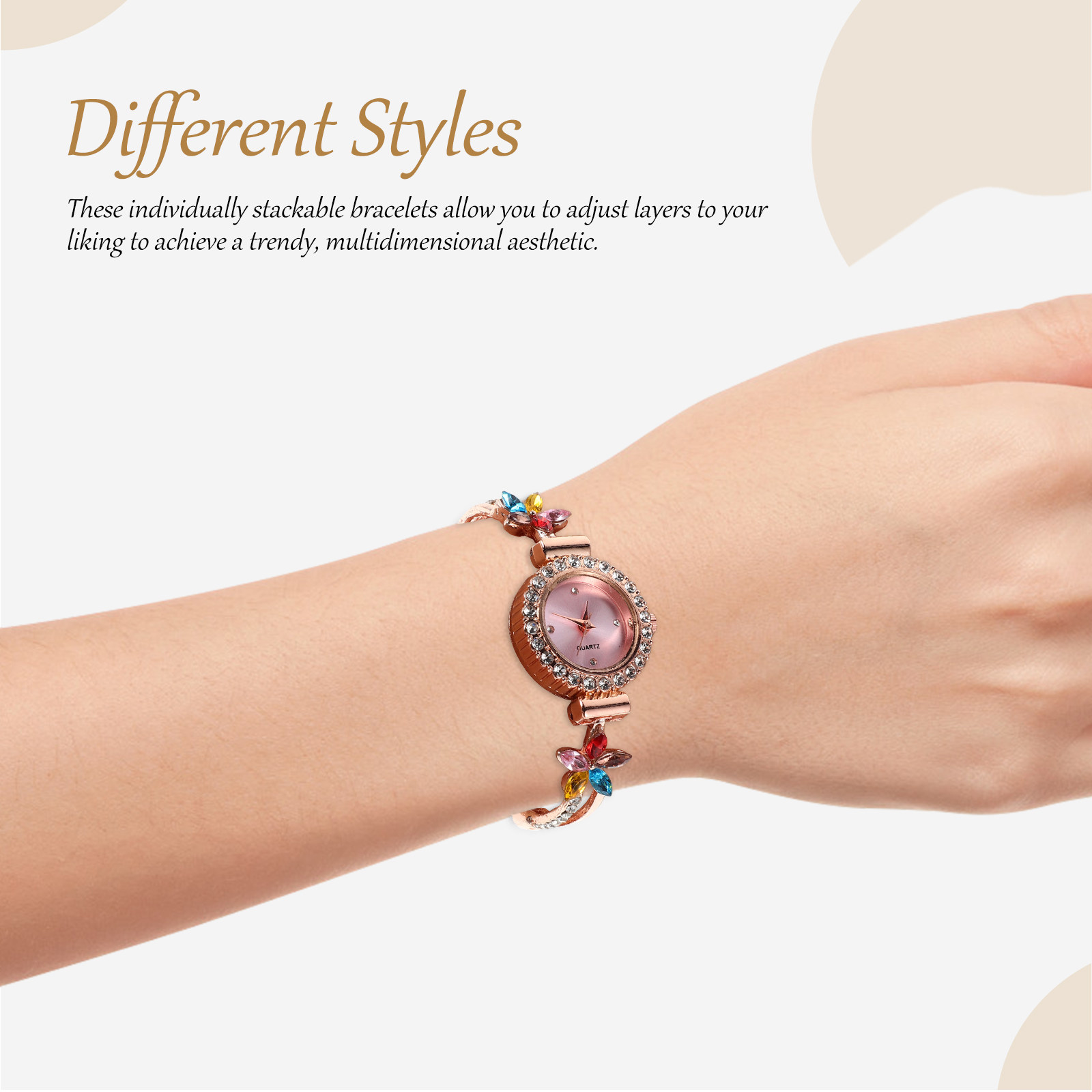 Jewels In Quartz Watches - Damen-Quarzuhr mit Blumenmuster und Strass-Armband, Leicht,