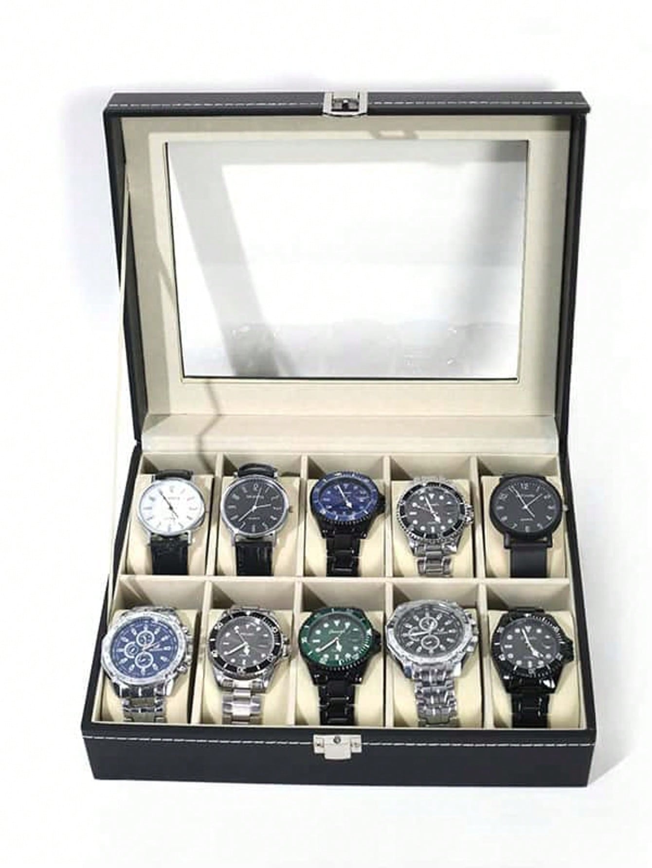 Jewelry And Watches Box - Leder-Uhrenbox mit Schloss, Große Uhren-Vitrine, Hochwertiger