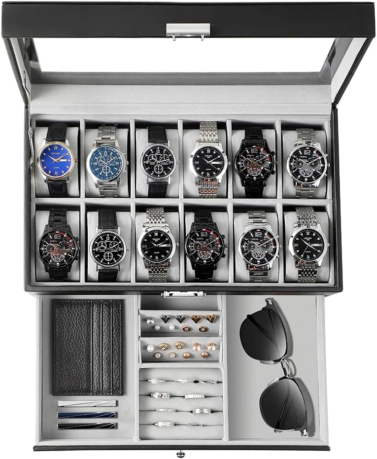 Jewelry And Watches Box - Uhrenbox-Organizer für Herren, Geschenk, 12-Fach Uhrenkasten