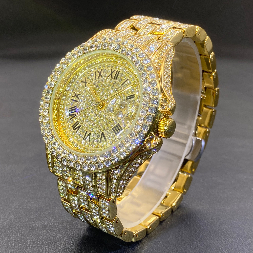 Stones Watches & Jewelry In Sweden Ab - Große Gold-Silber-Schwarz Armbanduhr für Männer Hip-Hop