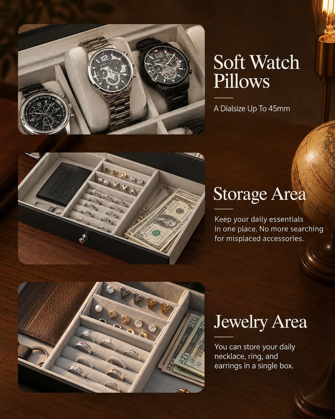 Uhrenbox-Organizer für Herren, – Jewelry And Watches Box Bewertung und Preis